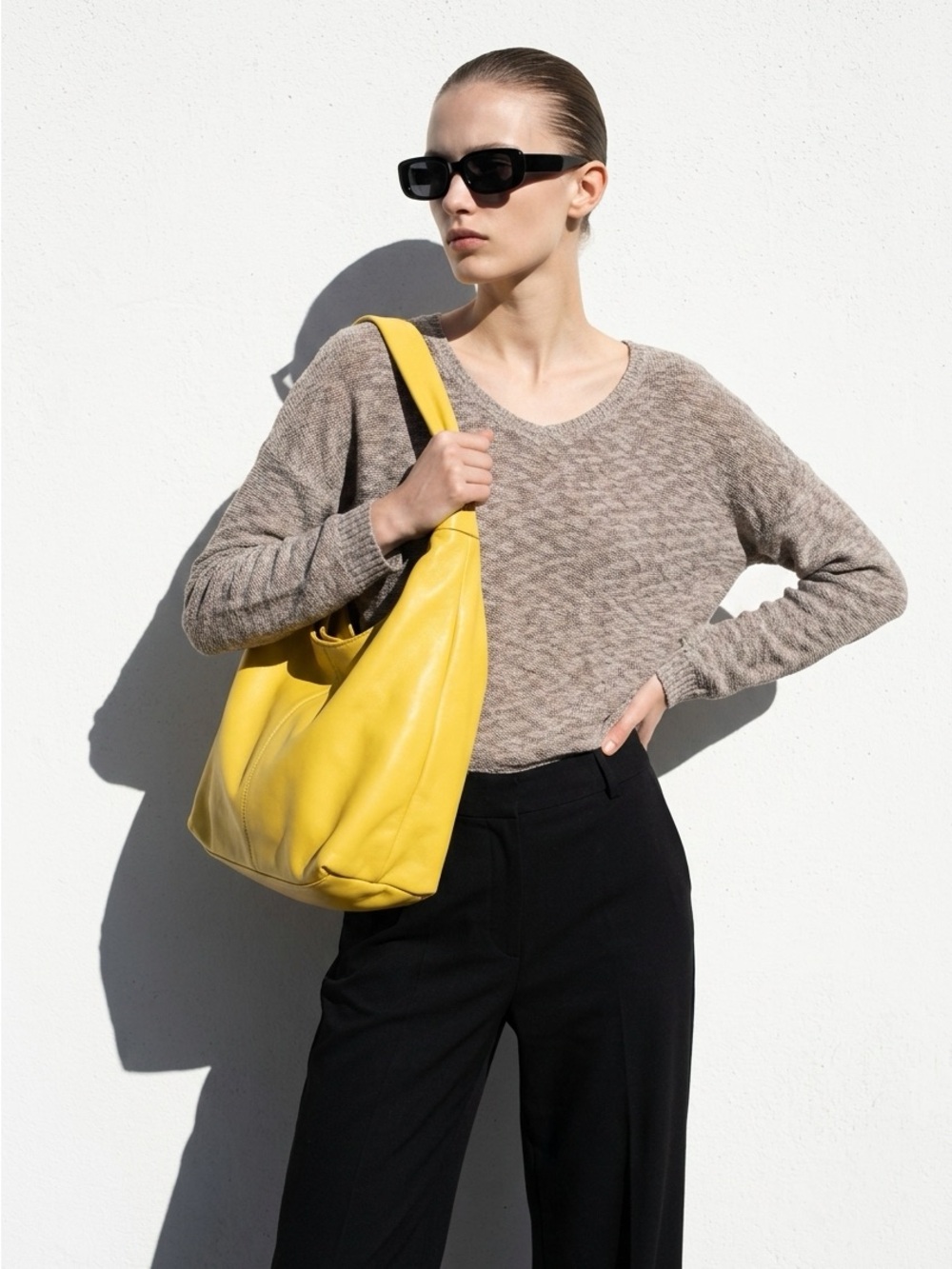 Wild Pearl Taupe Lightweight Knit Sweater | Slouchy V-Neck | Size L